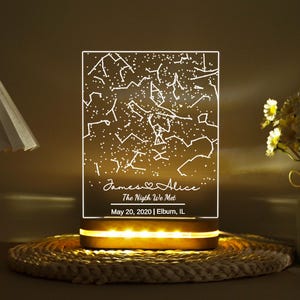 Carte des étoiles personnalisée par date, veilleuse de carte des étoiles, carte de la constellation personnalisée, ciel nocturne par date, cadeau de fiançailles pour elle et lui
