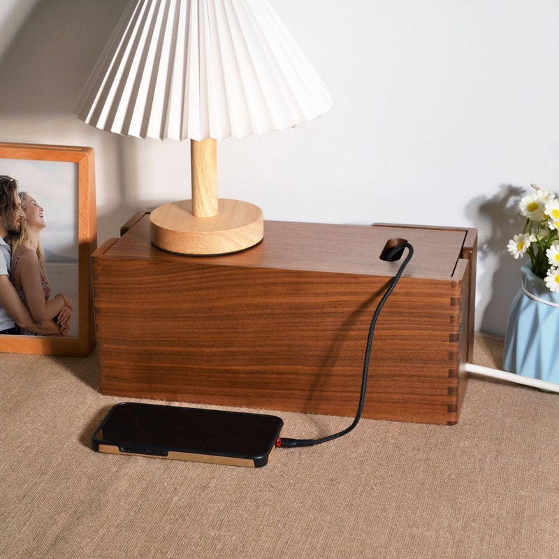 Walnut Wood Cable Box - Etsy