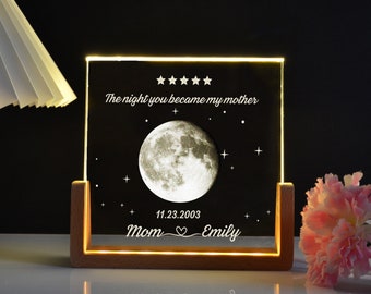 Personalisierte Kristall-Mondphasenlampe, personalisiertes Mondphasen-Nachtlicht nach Datum, Muttertagsgeschenk, Geburtstagsgeschenk für Mama