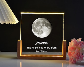 Personalized Moon Phase Crystal Name Lamp, Custom Your Born Day Moon Phase Night Light, Birthday Gift, Customized Gifts, Night Sky By Date