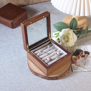 Portagioie rivestito in vetro di noce, piccolo organizer in legno per gioielli, organizer in legno per orecchini e anelli da donna, regalo per lei, regali di Natale
