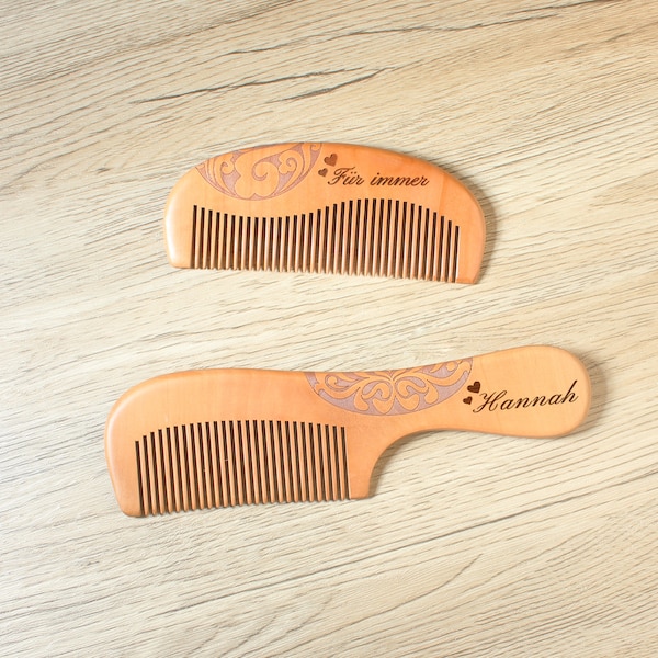 Customized Natural Solid Wood Hair Comb • Hair massage does not have static and healthy hair to reduce the scalp ecosystem • Gift for her