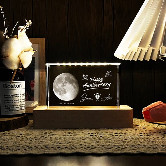 Personalized Moon Phase Crystal lamp Custom Moon Phase By Date Night Light Anniversary Gift Customized Couple Gifts