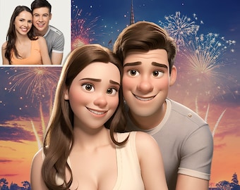 Custom Pixar Style Cartoon Portrait from Photo, Cartoon Portrait Animation Pixar Character, Family Portrait, Couple Gifts, Digital Downloads