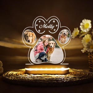 Custom Dog Photo Night Light, Dog Memorial Gifts, Light Up Pet Memorial Plaque, Custom Photo Gift, Personalized Gift for Pet Loss