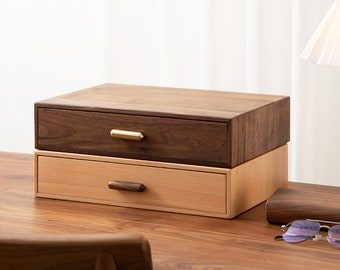 Solid Wood Multi-layer Drawer Desktop Storage Box • Home Office File Desk Storage Box • Desktop sundries makeup organizer