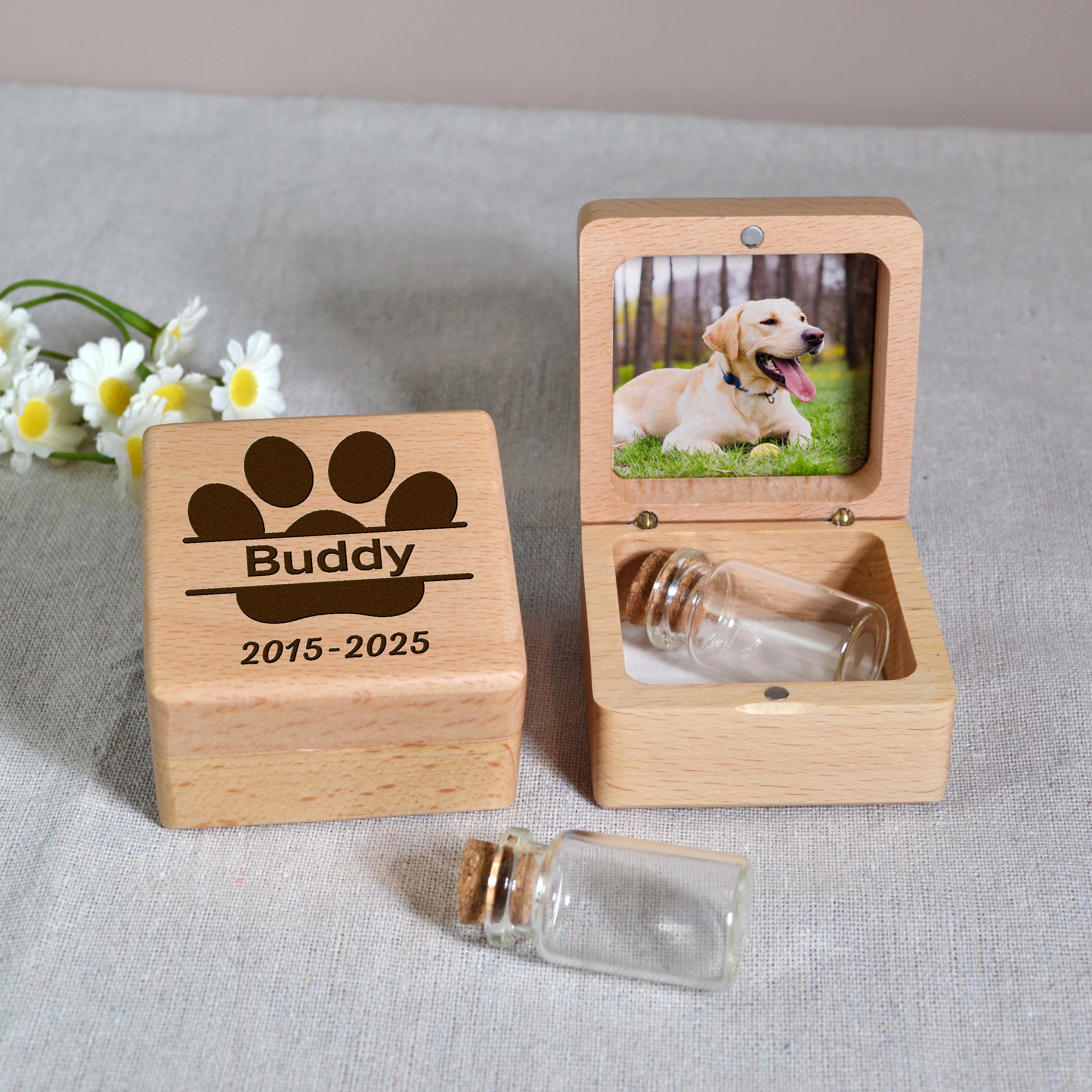 Boîte Souvenir Personnalisée Pour Poils D'animaux - En Bois, Avec Couvercle Photo Et Fiole En Verre, Cadeau De Condoléances