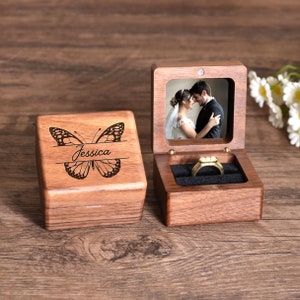Custom Wedding Ring Box, Wood Ring Box With Photos, Engagement Ring Box, Ring Bearer Ring Box, Ring Box Holder, Proposal Ring Box