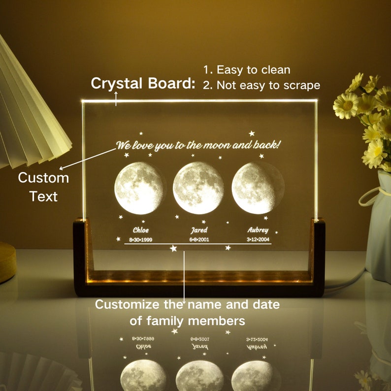 Personalised Crystal Moon Phase Lamp,Mother's Day Gift,Personalized Gift for Mom,Daughter Gifts for Mom,Customized Mother's Day Gift image 8