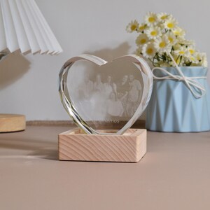 Personalized 3D Crystal Photo Portrait with Light Base, 3D Engraved Crystal Photo Gift, Heart Crystal Photo Brick, Family Gift, Gift for Her
