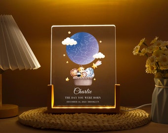 Newborn Star Map Gift,  Birthday Stars Childs Sky Night Light, Nursery Baby Name Decor, Girl Boy Personalized Gift, The Day You Were Born