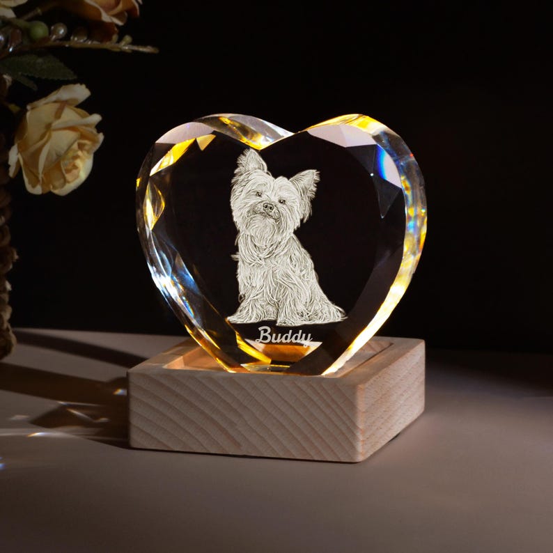 Personalized 3D Crystal Photo Portrait with Light Base, 3D Engraved Crystal Photo Gift, Heart Crystal Photo Brick, Family Gift, Gift for Her