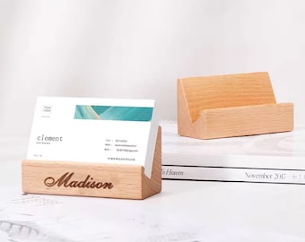 Custom Wood Desktop Business Card Holder • Office Desktop Card Storage Box • Front Desk Business Card Holder • Personalized Gift