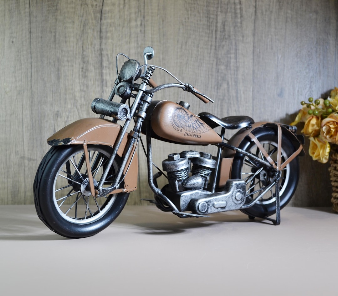 Handcrafted Metal Motorcycle Model, Industrial Style Iron Decor, Man ...