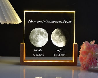 Personalised Crystal Moon Phase Lamp,Personalized Gift for Mom,Mother Daughter Gift,Customized Mother's Day Gift,Mother of the Bride Gifts