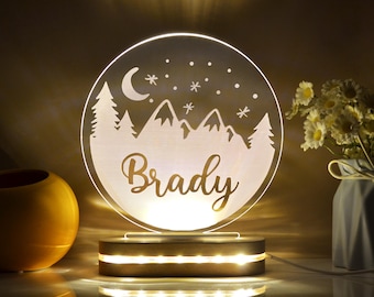 Custom Mountains Name Night Light, Personalized Bedroom LED Cloud Decor Sign, Light up Sign, Boy Girl Gift,Birthday Gift,Children's Gifts