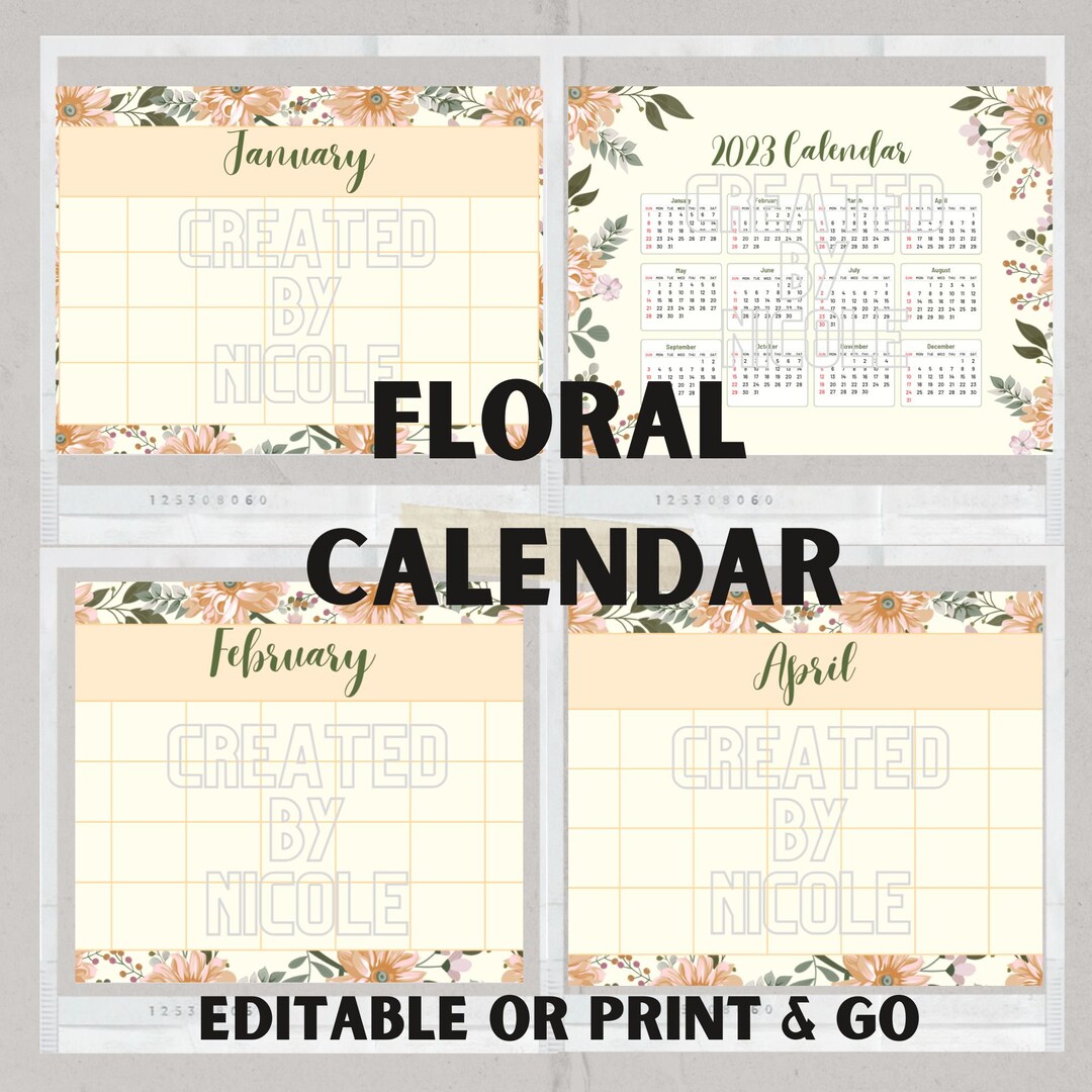 Floral Yearly Calendar - Editable/print and Go - Etsy