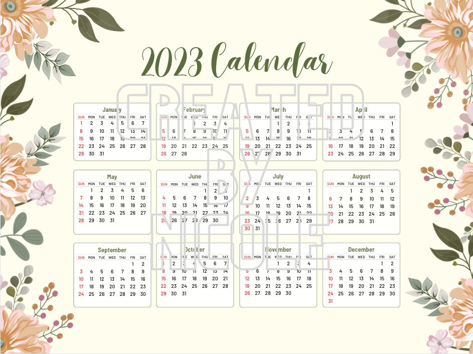 Floral Yearly Calendar - Editable/print and Go - Etsy