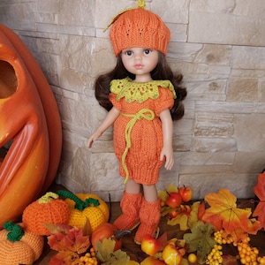 Handmade, Crochet, Paola Reina, Halloween, pumpkin outfit, set of clothes, for 12 inch (32cm) and similar size dolls