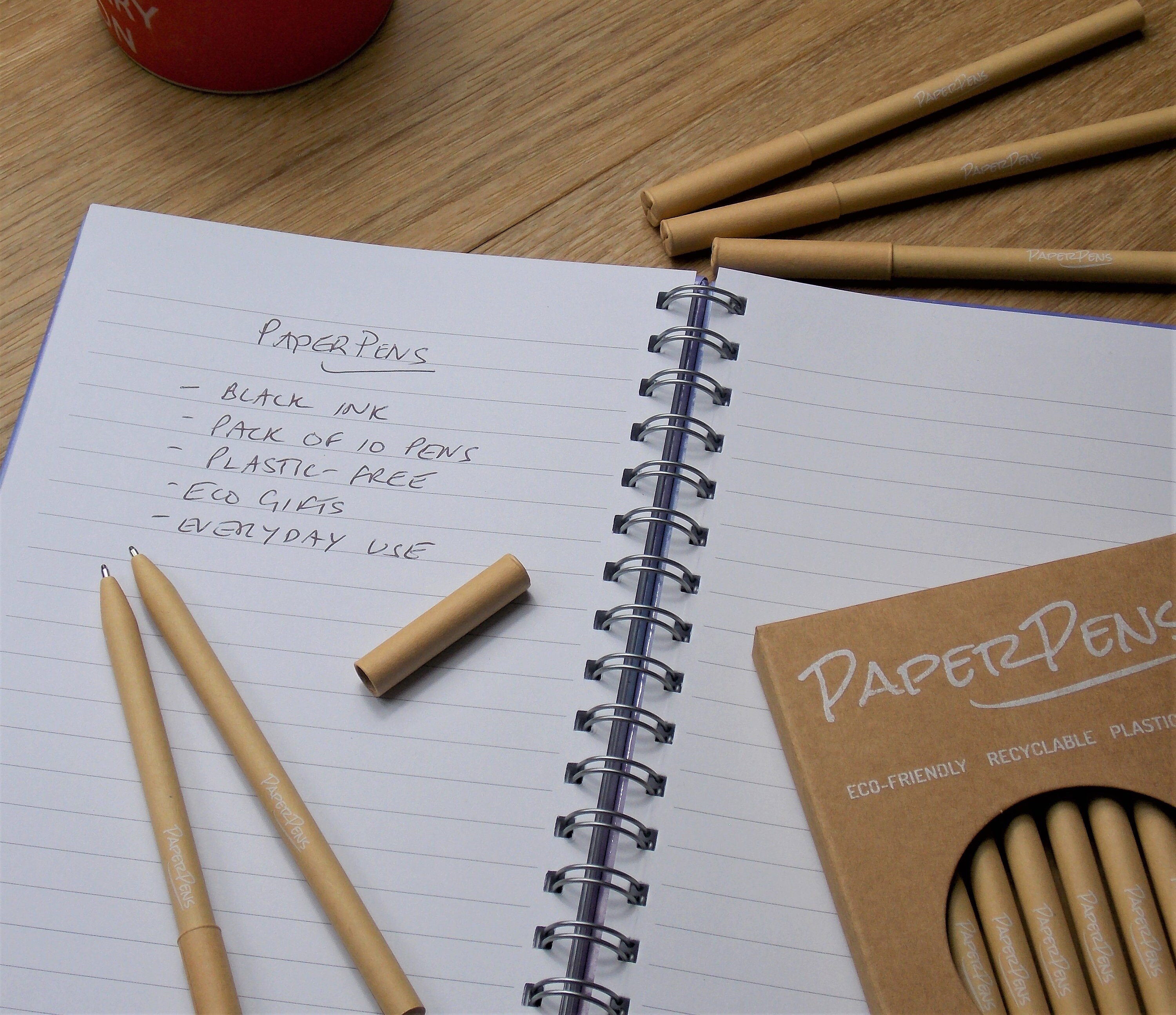 Eco Friendly Pens, PLASTICFREE, Recyclable, Biodegradable, Eco Pens Gift, 10 Black Ink Pens