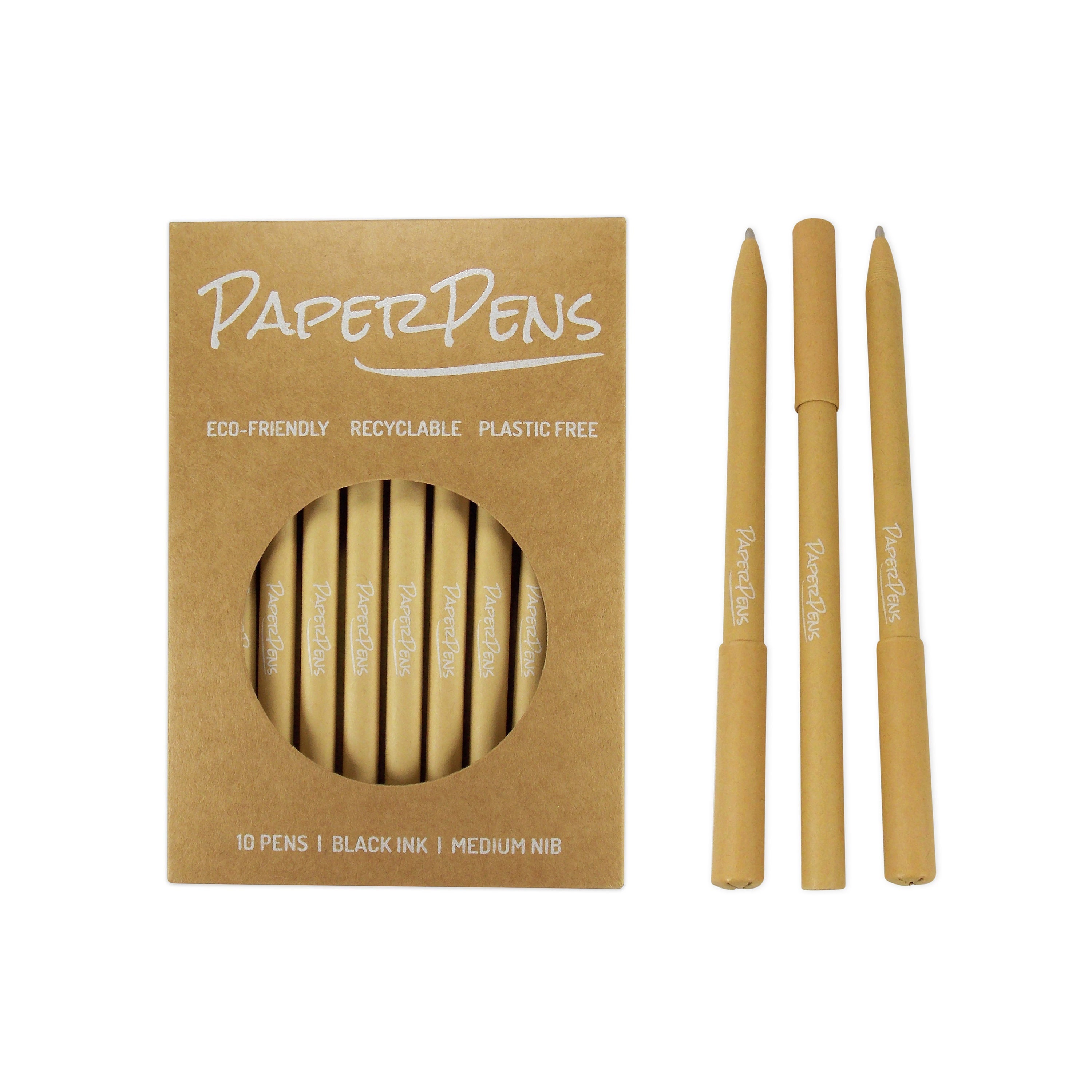 Eco Friendly Pens, PLASTICFREE, Recyclable, Biodegradable, Eco Pens Gift, 10 Black Ink Pens