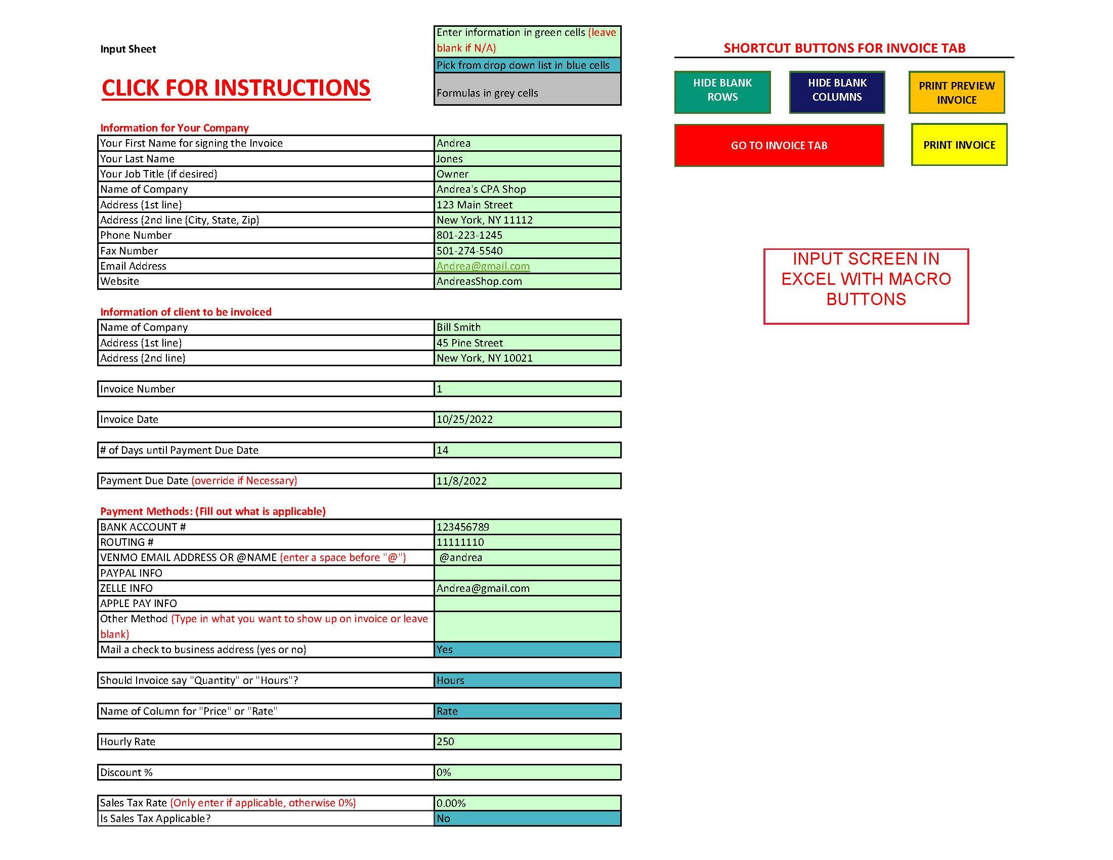 Simple Excel Invoice Template With Macros Etsy