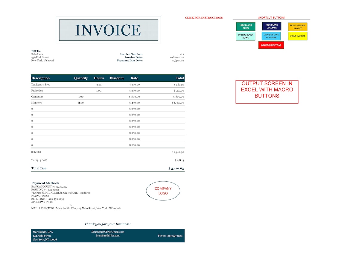 Simple Excel Invoice Template With Macros Etsy