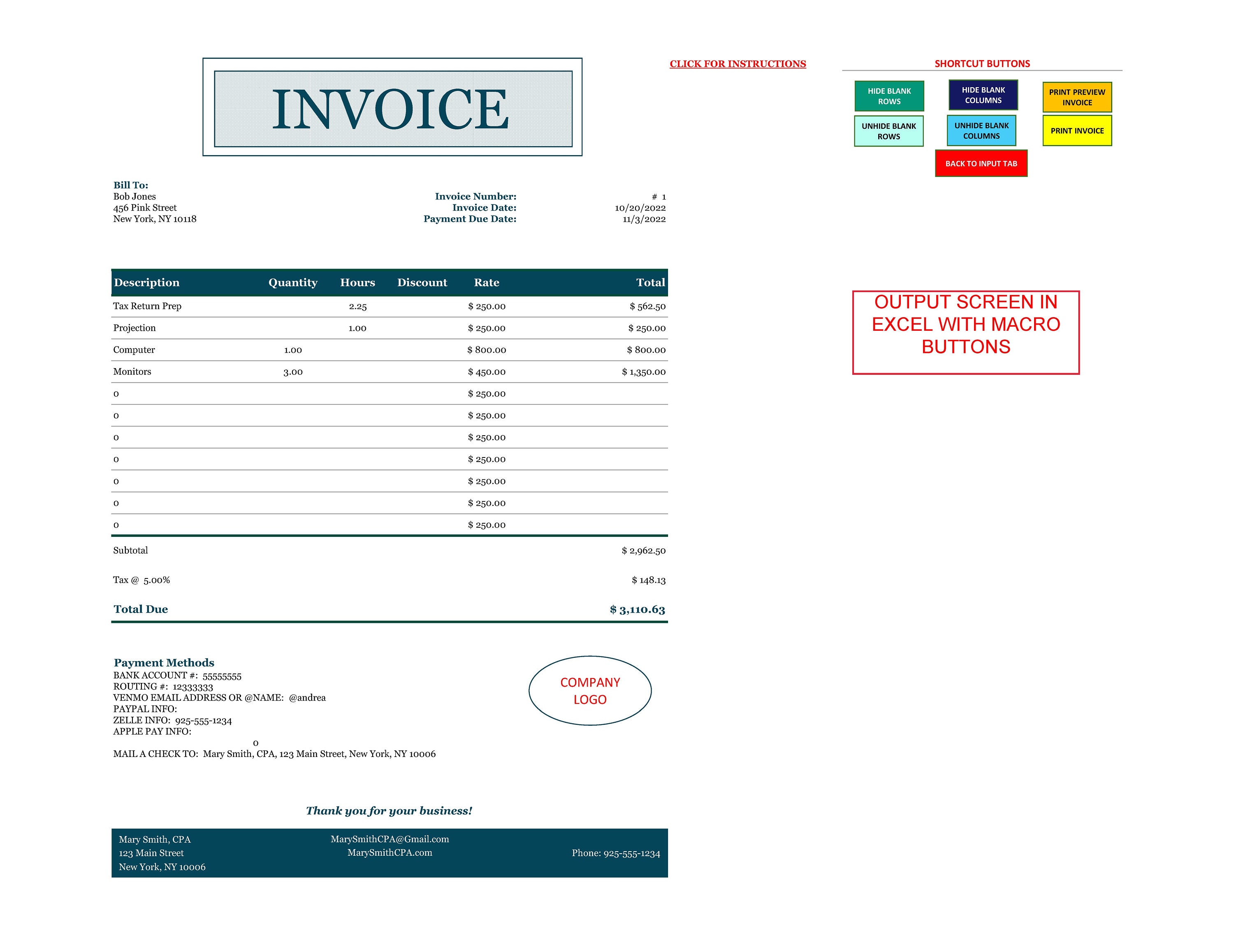 Simple Excel Invoice Template With Macros Etsy