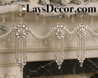Jeweled Rhinestone Mantel Garland | Luxury Crystal Fireplace Swag | Sparkly Handmade Christmas Mantel Decor | Elegant Holiday Garland