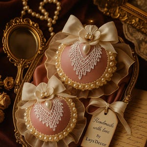 Dusty Pink Christmas Ornaments, Luxury Handmade Pearl & Lace Tree Decor, Pink Holiday Gift, Romantic Holiday Baubles