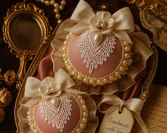 Dusty Pink Christmas Ornament Set: Handmade Pearl & Lace Holiday Baubles