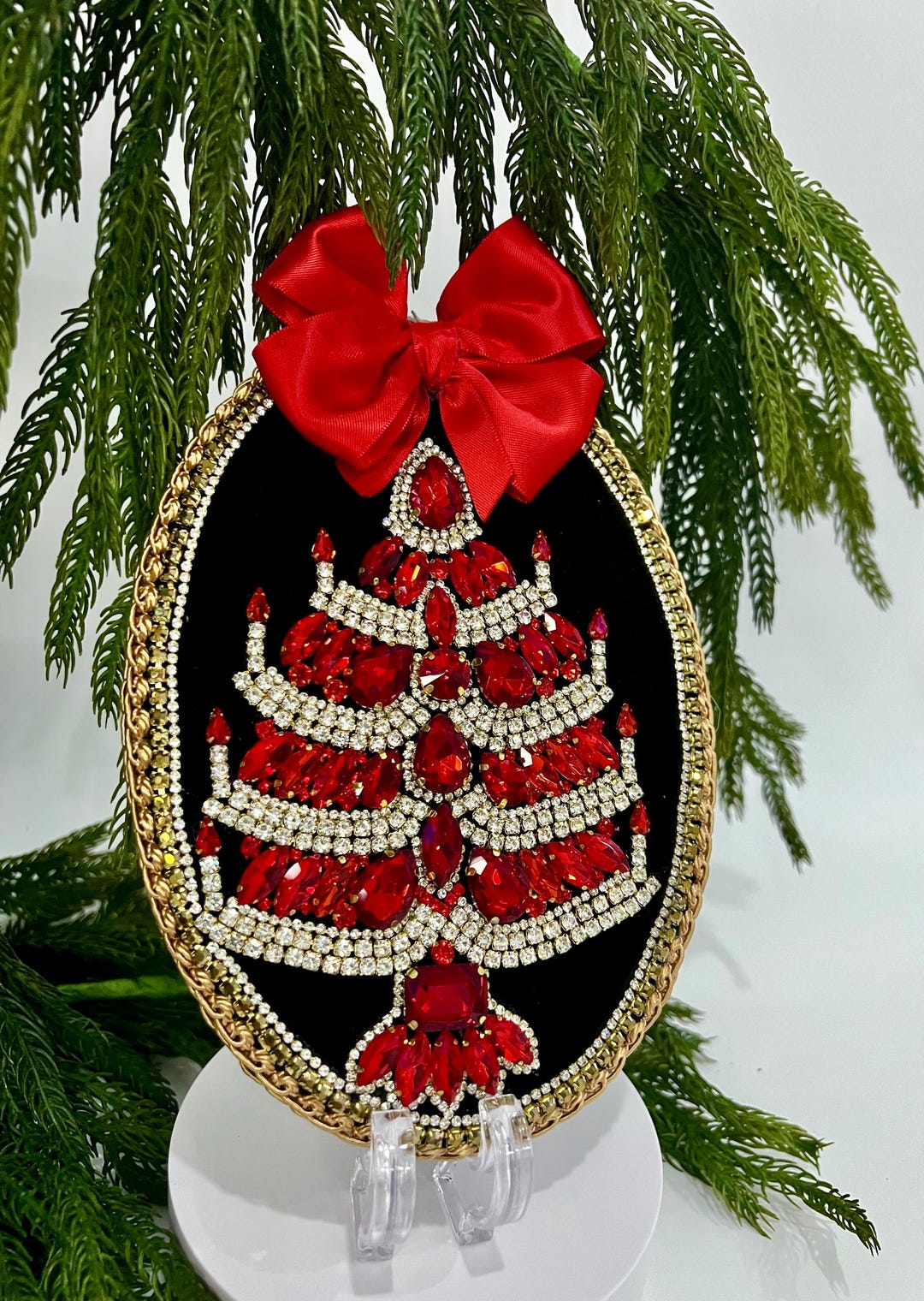 Jewel Framed Christmas Tree Table Decoration Elegant Holiday Ornament