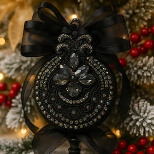 Moody Black Christmas Ornament | Gothic Tree Decor | Black Elegance Christmas Ornament | Dark Glam Holiday Decoration | Luxury Gift image 9