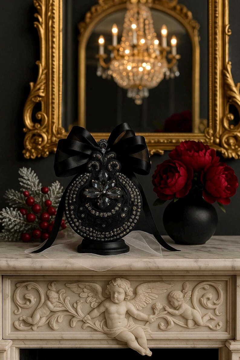 Moody Black Christmas Ornament | Gothic Tree Decor | Black Elegance Christmas Ornament | Dark Glam Holiday Decoration | Luxury Gift image 2