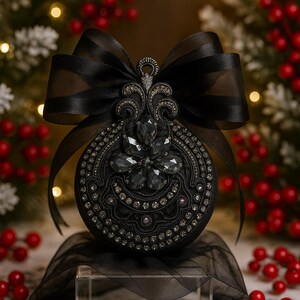 Moody Black Christmas Ornament | Gothic Tree Decor | Black Elegance Christmas Ornament | Dark Glam Holiday Decoration | Luxury Gift image 10