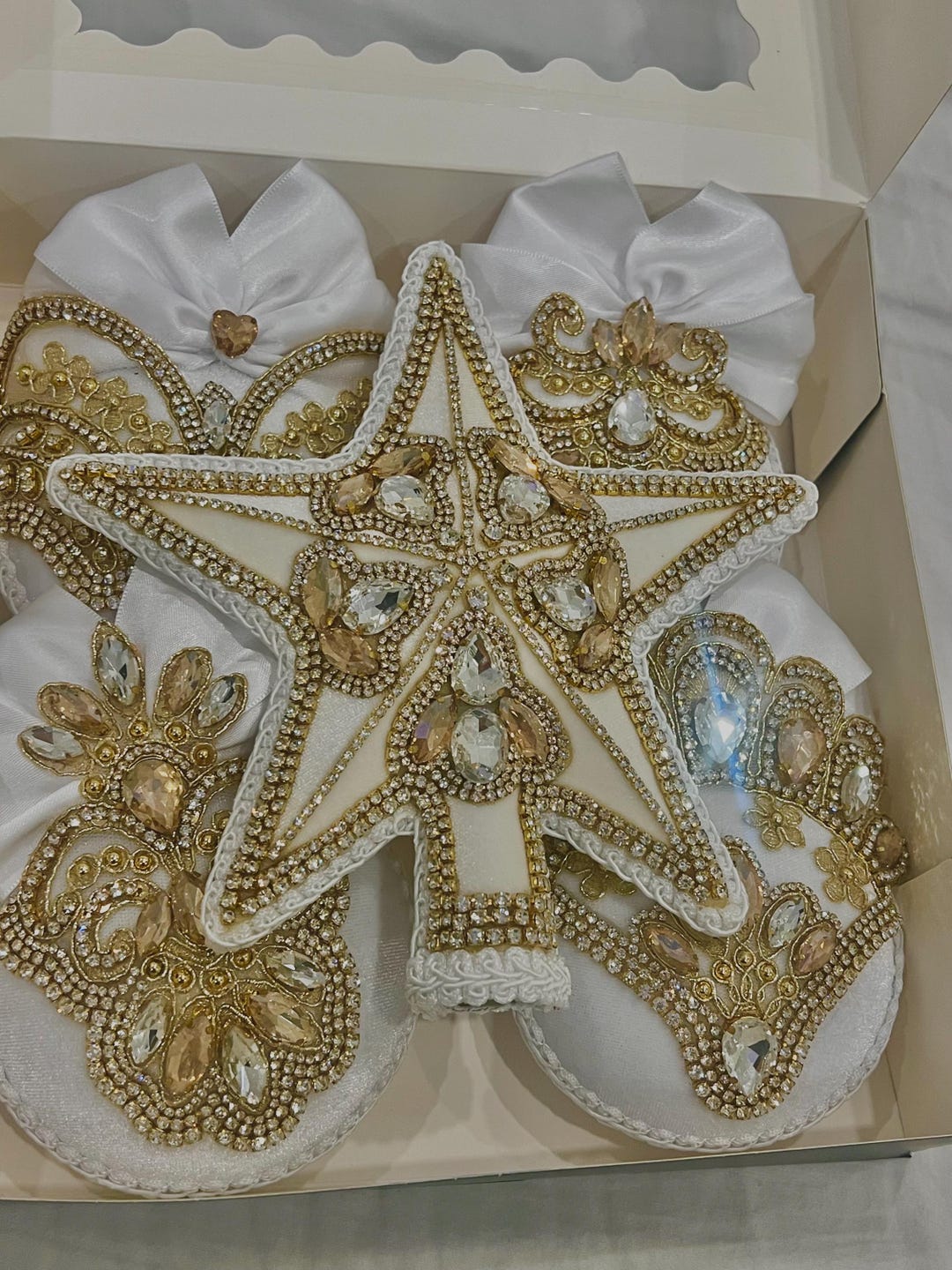 Star Tree Topper Handmade White & Gold Christmas Ornament Set Luxury ...