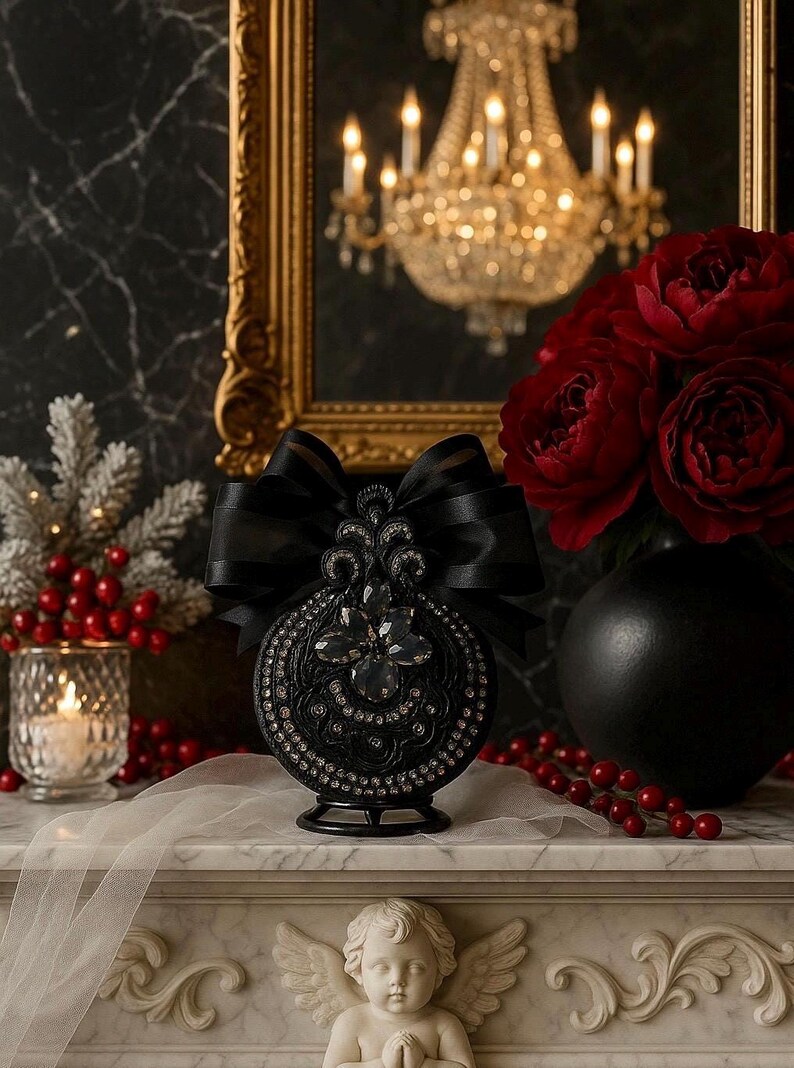 Moody Black Christmas Ornament | Gothic Tree Decor | Black Elegance Christmas Ornament | Dark Glam Holiday Decoration | Luxury Gift image 8