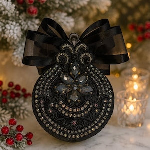 Moody Black Christmas Ornament | Gothic Tree Decor | Black Elegance Christmas Ornament | Dark Glam Holiday Decoration | Luxury Gift image 1