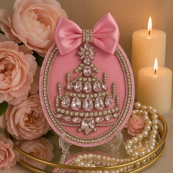 Pink Jeweled Christmas Tree Decor | Velvet Rhinestone Holiday Decoration | Glam Blush Home Accent | Luxury Handmade Gift for Her