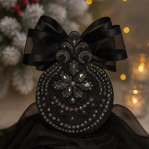 Moody Black Christmas Ornament | Gothic Tree Decor | Black Elegance Christmas Ornament | Dark Glam Holiday Decoration | Luxury Gift image 4