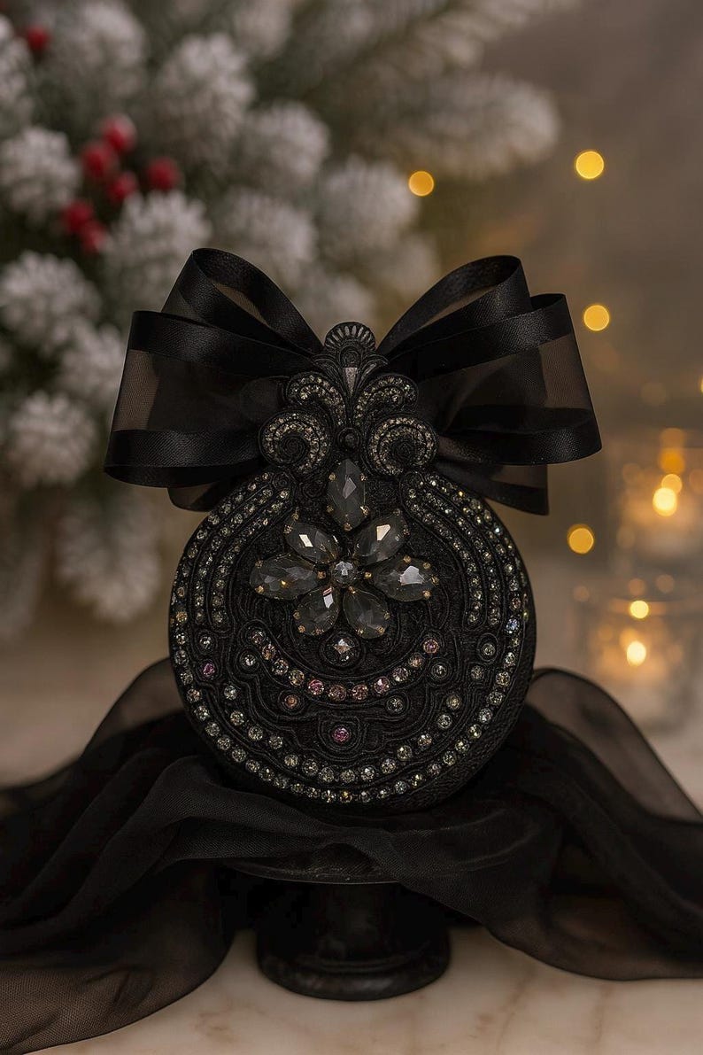 Moody Black Christmas Ornament | Gothic Tree Decor | Black Elegance Christmas Ornament | Dark Glam Holiday Decoration | Luxury Gift image 4