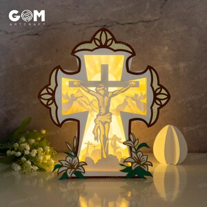 Cross Shadow Box SVG - Jesus Shadow Box - Plantilla de corte de papel de resurrección - Linternas de Pascua de papel DIY - Linternas de Pascua de papel DIY