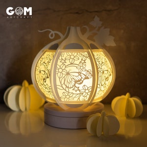 Pumpkin Lantern Butterfly Flower SVG - Pumpkin Lantern Template - Happy Halloween -  Paper Cut - Light Box SVG File - DIY Paper Lanterns