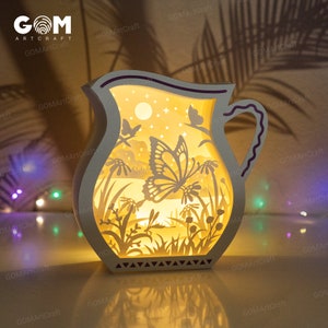 Flower Vase Lantern PDF, SVG for Cricut Projects - Butterfly and Flower Shadow Box SVG - Lantern Paper Cut Template For Cricut