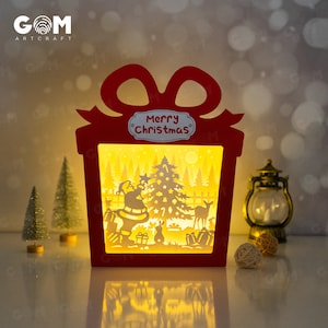 Christmas Gift Box Shadow Box SVG - Santa Claus Shadow Box SVG - Xmas Paper Cutting Template -  DIY Lightbox Christmas Ornaments