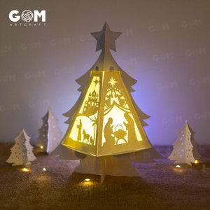 Nativity Of Jesus Lantern Template - Christmas Tree Lantern SVG - Merry Christmas Lantern Template - Xmas Paper Cutting - DIY Paper Lanterns