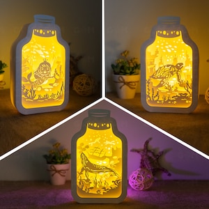 Combo 3 Items Aquarium Shadow Box SVG - Papercut Aquarium Light Box - Aquarium Shadow Box - Light Box SVG File - DIY Paper Lanterns