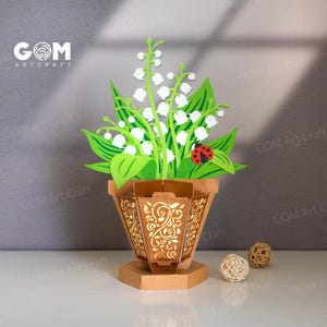 Modèle de lanterne de muguet SVG, modèle de lanterne de pot de fleur, décorations de lanterne de fête des mères, lanterne de fleur bricolage