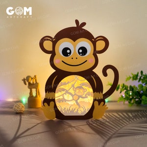 Modèle de lanterne singe SVG - lanterne animale - modèle de lanternes pour enfants - lanternes en papier travaux manuels - modèle singe découpé