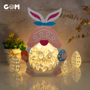 Easter Gnome Shadow Box SVG pour les projets Cricut - Modèle de découpe de papier d’oeufs de Pâques - Lanterne en papier de Pâques - Lightbox d’oeufs de lapin de Pâques